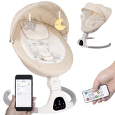 JFOVMCYG baby swing ivory white front view with secure 5-point harness