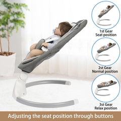 JFOVMCYG electric baby swing gray seat detail highlighting soft washable fabric