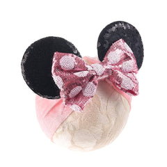 JIAHANG baby girl mouse ears headwrap with sequin bow, ideal for photos.