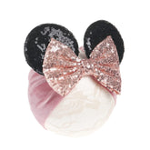 JIAHANG baby girl mouse ears headwrap with sequin bows for cute photo props.