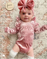 JIAHANG red velvet bow headband adds a playful touch to newborn outfits