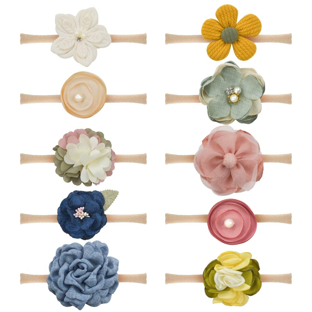 JIAHANG baby hair bow headbands 10-pack with floral bows for stylish outfits