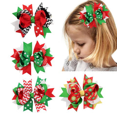 JIAHANG Christmas hair bow clip 4pack, festive red-green polka dots for holidays