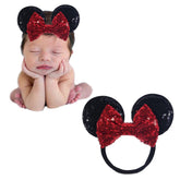 JIAHANG mouse ear nylon headband with sequin bow, perfect for newborn photo props.