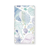 JIANADAER seashell fitted crib sheet with elastic all around for secure fit on standard cribs.