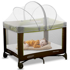 Jiangcha Pack and Play Cover overview shows breathable mosquito-net design for safer naps.