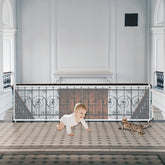 JIFTOK Baby Gate assembled on stair rail demonstrates secure installation for families.