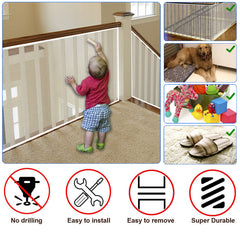 JIFTOK Baby Gate long length demonstrates seamless coverage for extended railings.