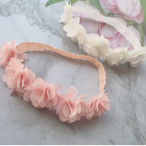 Jilukibo baby elastic lace bows headband in pink for gentle daily wear.