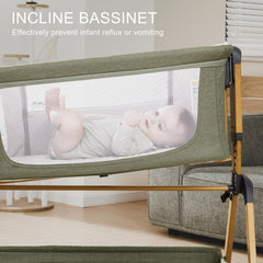 Jimglo rocking bassinet green motion demonstrates gentle soothing for unsettled moments