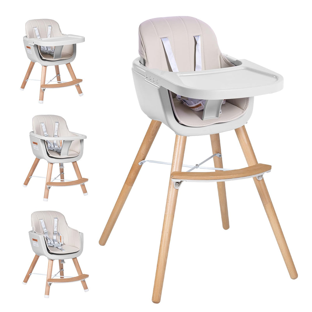 Jincheng high chair beige 3-in-1 design supports growing child.