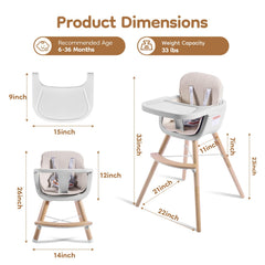 Jincheng high chair beige 5-point harness for secure seating.