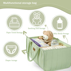 Jinrobabes diaper caddy shows sturdy T-shaped divider for neat, secure organization.
