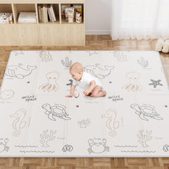 JIQIHEYI 79x71 foldable play mat laid out for ample tummy time space.