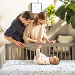 JISEN baby crib sheet standard crib and toddler compatibility closeup shows easy use