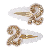 Jissoo 2nd Birthday Hair Clip in white glitter enhances party-ready princess look