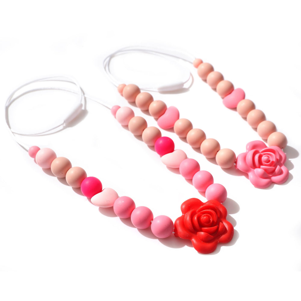 Jissoo silicone rose necklace red for nursing bonding and visual focus