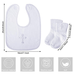 Jiuguva bib white cross embroidery closeup highlighting elegant christening design