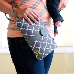 JJ Cole Diaper Changing Clutch Stone Arbor open reveals wipeable changing pad.