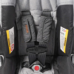 JJ Cole seat belt cover Heather Gray closeup highlights soft fabrics and neutral style.