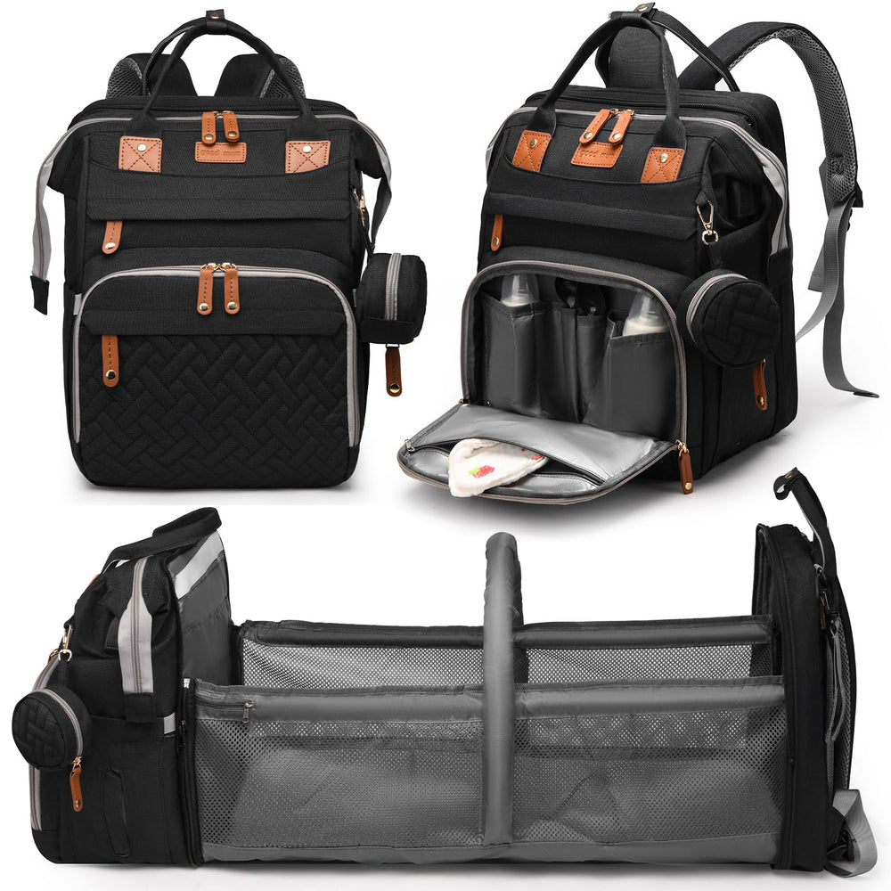 JKJRJJ diaper bag backpack with changing station in black for easier on-the-go diaper changes