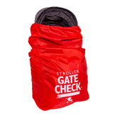 J.L. Childress gate-check bag in red shields strollers from dirt and weather during gate travel