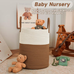 JMvicyroam cotton rope storage bin with sturdy handles for family use.