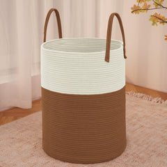 JMvicyroam large woven laundry basket 60L in white and brown for blankets.