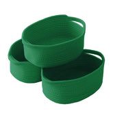 JMvicyroam woven basket small green 3-pack front view for compact organization and closet shelving