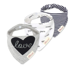 JN&LULU 3-pack baby bandana bibs keep drool tidy with adjustable snaps