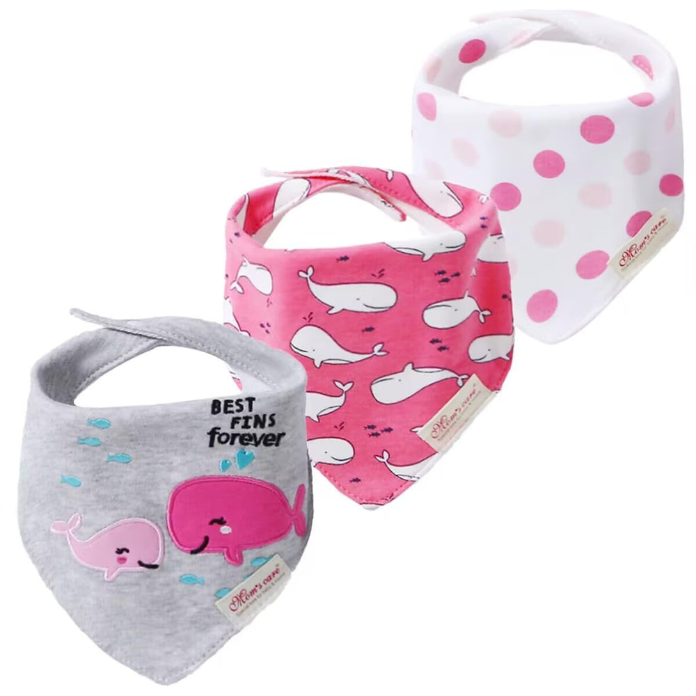 JN&LULU 3-pack baby bibs in pink whale keep drool away for easy outfit changes