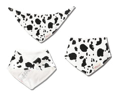 JN&LULU cow-pattern bibs with adjustable snaps for growing babies.