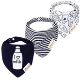 JN&LULU pack of 3 bibs with cute patterns keeps baby's outfits clean during drool.
