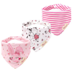 JN&LULU pink rabbit bandana bib, soft cotton, ideal for drool and messes.