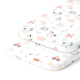 Joey + Joan 2pack bassinet sheets folded show soft jersey cotton ideal for quick laundry rotation