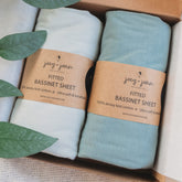 Joey + Joan bassinet sheet close-up shows ultra-soft jersey cotton for baby's gentle comfort