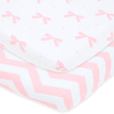 Joey + Joan cradle sheets in soft jersey 2-pack offer snug, gentle sleep surface.