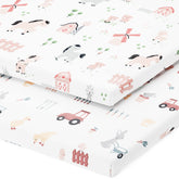 Joey + Joan travel crib fitted sheet in jersey cotton delivers ultra-soft comfort.