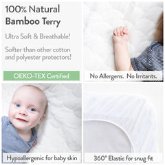 Joey + Joan waterproof backing protects bassinet mattress from spills.