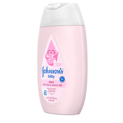 Johnson's Baby Lotion pediatrician-tested badge indicates newborn-safe formula.