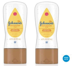 Johnson's Baby Oil Gel with Shea & Cocoa Butter bottle moisturizes and nourishes skin.