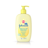 Johnson's Head-to-Toe Baby Lotion bottle aids gentle daily moisturization for newborn skin.