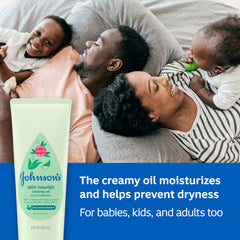 Johnson's Creamy Oil with vitamin E nourishes skin for up to 24 hours.