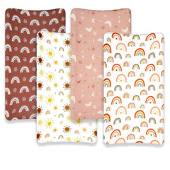 Jola's House 4Pack Boho Nursery Sheets rainbow design delivers playful color and breathable warmth.
