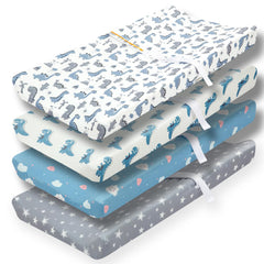 Jola's House 4-pack soft baby boy sheets with dinosaur-star-cloud set for cozy nursery aesthetics
