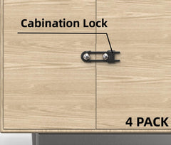 Jola's House sliding cabinet locks close-up illustrates easy press-to-unlock operation.