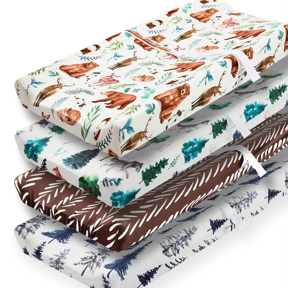 Jola's House woodland changing pad cover closeup shows ultra-soft fabric for baby comfort.