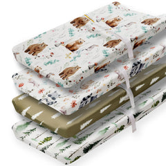 Jola's House woodland forest animals changing pad cover closeup highlighting ultra-soft fabric for baby's comfort
