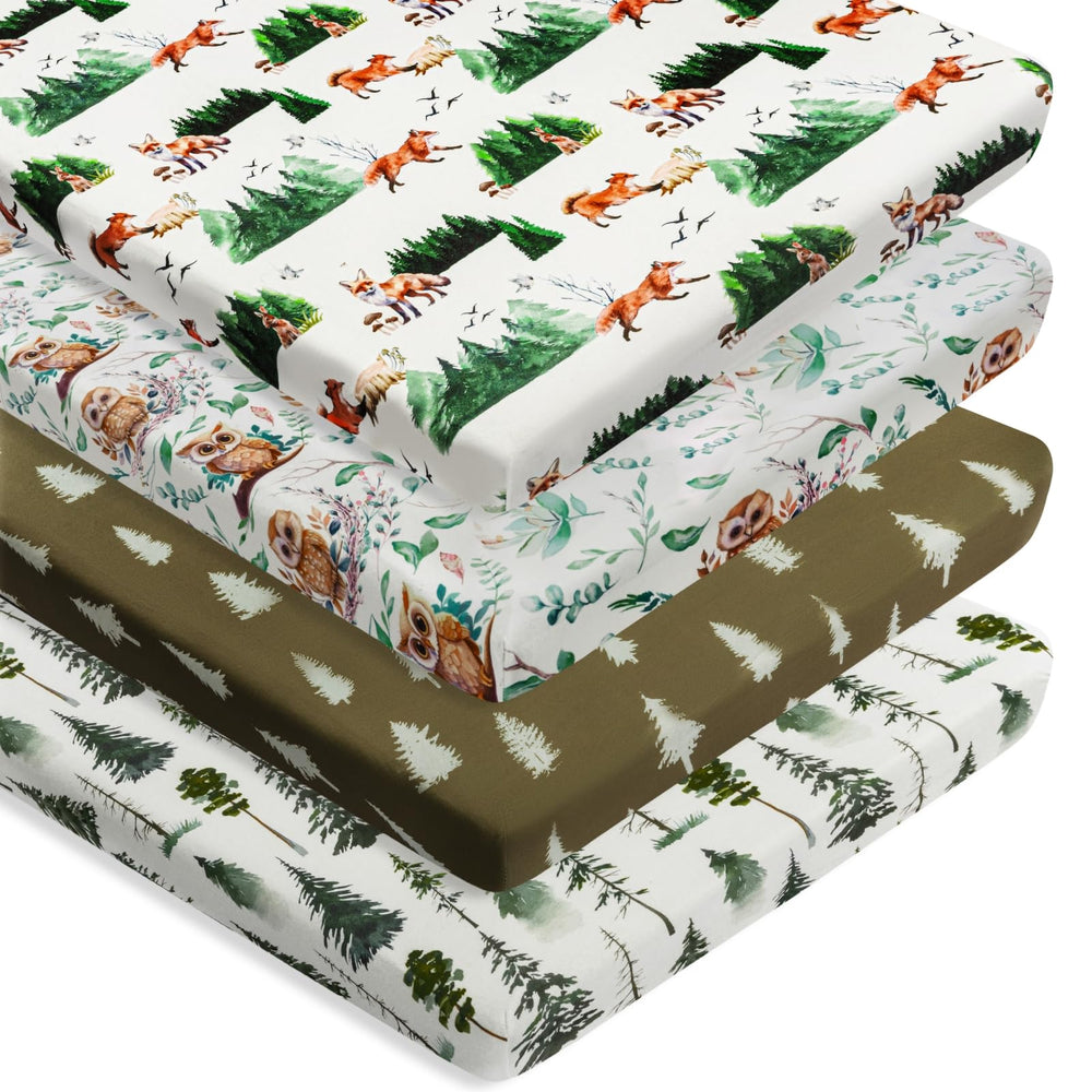 Jola's House Woodland Forest Animals N Play Sheets folded show soft-touch fabric for cozy naps