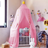 Jolitac Princess Bed Canopy rose-dome closeup highlights breathable lace for cozy decor.